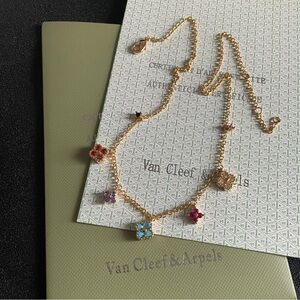 Van Cleef & Arpels Gold Tone Necklace with Multi-Color Clover Motifs